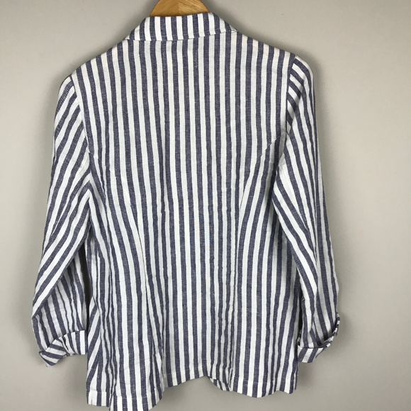 🌴EUC: BRITISH KHAKI 🌊⛱️🦞⚓ 🚢 100% Linen SEERSUCKER Blazer bl/wh NAUTICAL! - Picture 3 of 3